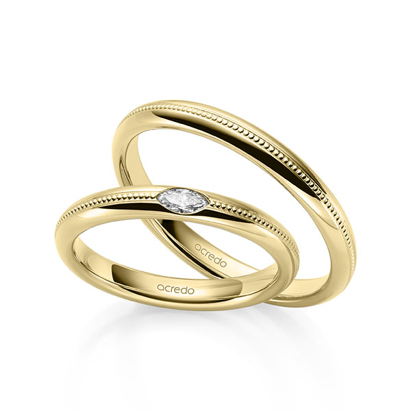 Paar klassische Trauringe/Eheringe in Gelbgold 375 mit zus. 0,1 ct. tw, vs von acredo - A-2142-3