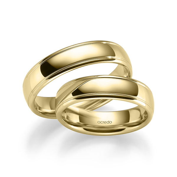 Paar klassische Trauringe/Eheringe in Gelbgold 375 von acredo - S-1287-5