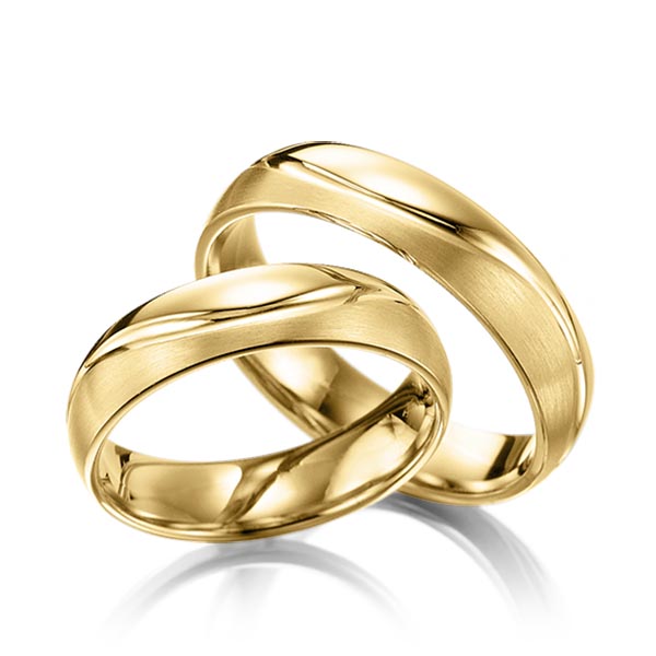 Paar klassische Trauringe/Eheringe in Gelbgold 375 von Steinberg - Q-1389-5
