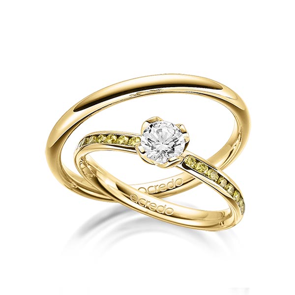 Paar klassische Trauringe/Eheringe in Gelbgold 585 mit 0,5 ct. + zus. 0,32 ct. Brillant tw, vs gelb von acredo