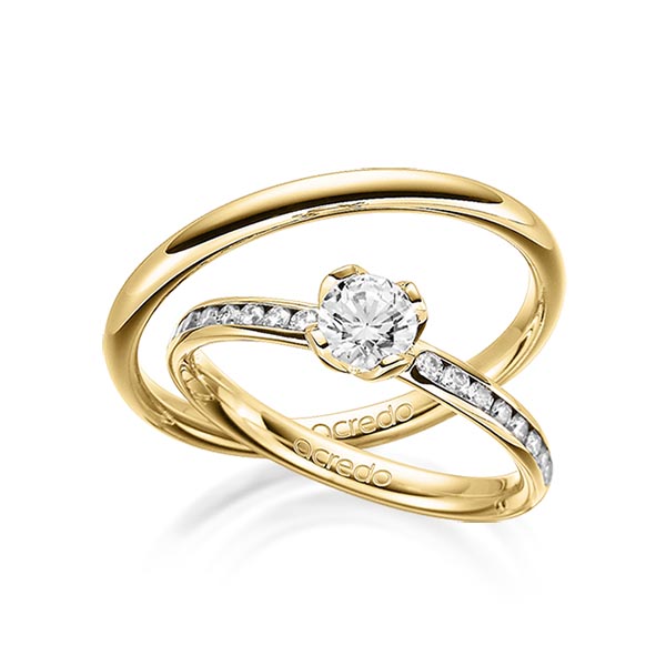 Paar klassische Trauringe/Eheringe in Gelbgold 585 mit 0,5 ct. + zus. 0,32 ct. Brillant tw, vs tw, si von acredo - A-1669-4 Paar klassische Trauringe/Eheringe in Gelbgold 585 mit 0,5 ct. + zus. 0,32 ct. Brillant tw, vs tw, si von acredo - A-1669-4