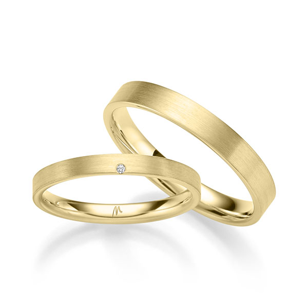 Paar klassische Trauringe/Eheringe in Gelbgold 585 mit zus. 0,005 ct. Brillant tw, vs von Merii