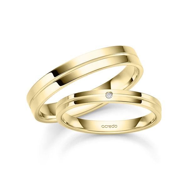 Paar klassische Trauringe/Eheringe in Gelbgold 585 mit zus. 0,008 ct. Brillant tw, si von acredo
