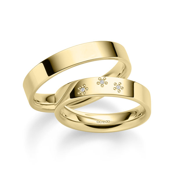 Paar klassische Trauringe/Eheringe in Gelbgold 585 mit zus. 0,015 ct. Brillant tw, si von acredo - A-2349-3 Paar klassische Trauringe/Eheringe in Gelbgold 585 mit zus. 0,015 ct. Brillant tw, si von acredo - A-2349-3