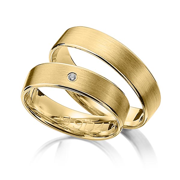Paar klassische Trauringe/Eheringe in Gelbgold 585 mit zus. 0,015 ct. Brillant tw, si von Merii - M-1122-2 Paar klassische Trauringe/Eheringe in Gelbgold 585 mit zus. 0,015 ct. Brillant tw, si von Merii - M-1122-2