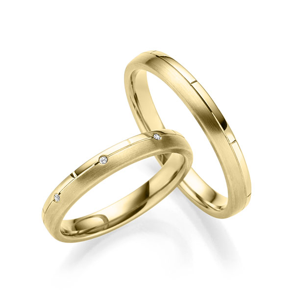Paar klassische Trauringe/Eheringe in Gelbgold 585 mit zus. 0,015 ct. Brillant tw, vs von 123GOLD - P-1160-2 Paar klassische Trauringe/Eheringe in Gelbgold 585 mit zus. 0,015 ct. Brillant tw, vs von 123GOLD - P-1160-2