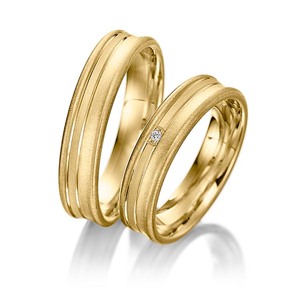 Paar klassische Trauringe/Eheringe in Gelbgold 585 mit zus. 0,01 ct. Brillant tw, si von Merii