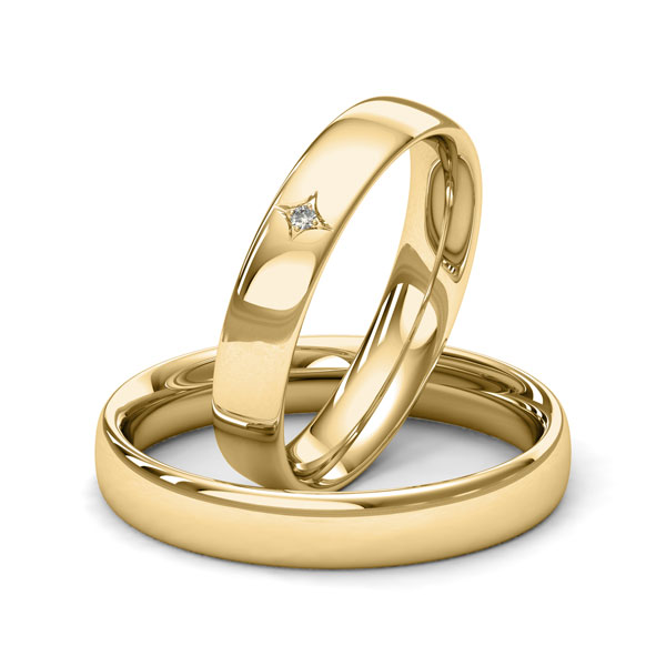 Paar klassische Trauringe/Eheringe in Gelbgold 585 mit zus. 0,01 ct. Brillant tw, si von Merii
