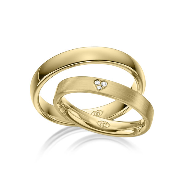 Paar klassische Trauringe/Eheringe in Gelbgold 585 mit zus. 0,021 ct. Brillant tw, si - NP-1214-3 Paar klassische Trauringe/Eheringe in Gelbgold 585 mit zus. 0,021 ct. Brillant tw, si - NP-1214-3
