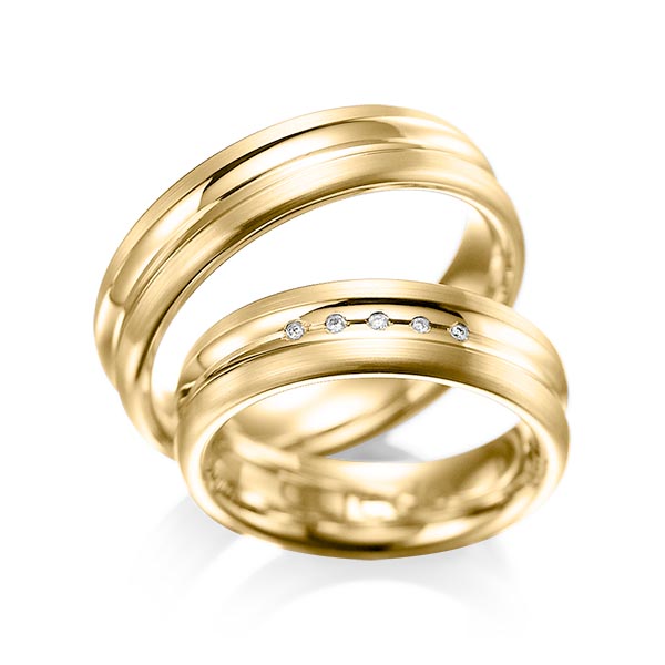Paar klassische Trauringe/Eheringe in Gelbgold 585 mit zus. 0,025 ct. Brillant tw, si von acredo - A-1048-3 Paar klassische Trauringe/Eheringe in Gelbgold 585 mit zus. 0,025 ct. Brillant tw, si von acredo - A-1048-3