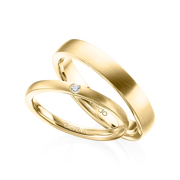 Paar klassische Trauringe/Eheringe in Gelbgold 585 mit zus. 0,025 ct. Brillant tw, si von acredo