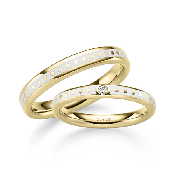 Paar klassische Trauringe/Eheringe in Gelbgold 585 mit zus. 0,025 ct. Brillant tw, si von acredo