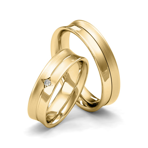 Paar klassische Trauringe/Eheringe in Gelbgold 585 mit zus. 0,025 ct. Brillant tw, si von Merii
