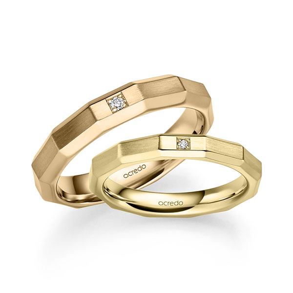 Paar klassische Trauringe/Eheringe in Gelbgold 585 mit zus. 0,028 ct. Brillant tw, si von acredo