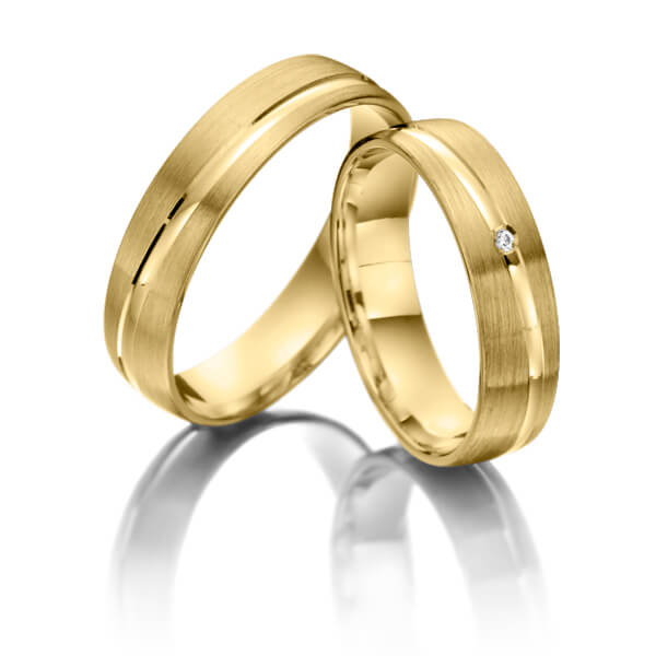 Paar klassische Trauringe/Eheringe in Gelbgold 585 mit zus. 0,02 ct. Brillant tw, si - NP-1108-2 Paar klassische Trauringe/Eheringe in Gelbgold 585 mit zus. 0,02 ct. Brillant tw, si - NP-1108-2