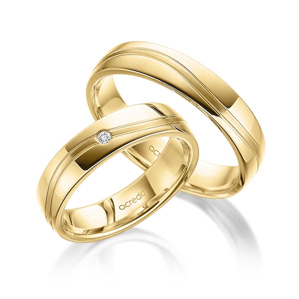 Paar klassische Trauringe/Eheringe in Gelbgold 585 mit zus. 0,02 ct. Brillant tw, si von acredo