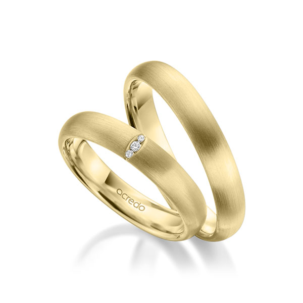 Paar klassische Trauringe/Eheringe in Gelbgold 585 mit zus. 0,02 ct. Brillant tw, si von acredo