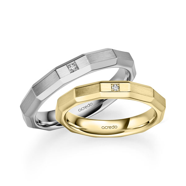 Paar klassische Trauringe/Eheringe in Gelbgold 585 mit zus. 0,02 ct. Brillant tw, si von acredo