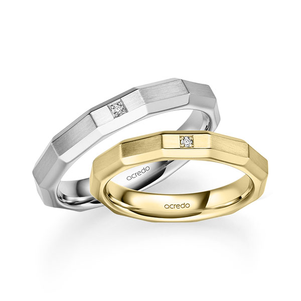 Paar klassische Trauringe/Eheringe in Gelbgold 585 mit zus. 0,02 ct. Brillant tw, si von acredo