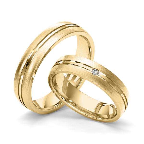 Paar klassische Trauringe/Eheringe in Gelbgold 585 mit zus. 0,02 ct. Brillant tw, si von Merii - M-1169-6 Paar klassische Trauringe/Eheringe in Gelbgold 585 mit zus. 0,02 ct. Brillant tw, si von Merii - M-1169-6