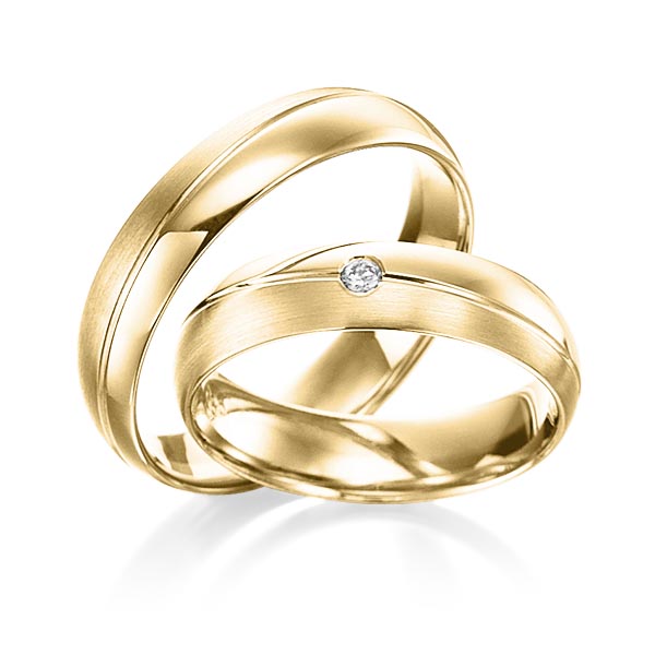 Paar klassische Trauringe/Eheringe in Gelbgold 585 mit zus. 0,02 ct. Brillant tw, si von Steinberg - Q-1388-6 Paar klassische Trauringe/Eheringe in Gelbgold 585 mit zus. 0,02 ct. Brillant tw, si von Steinberg - Q-1388-6