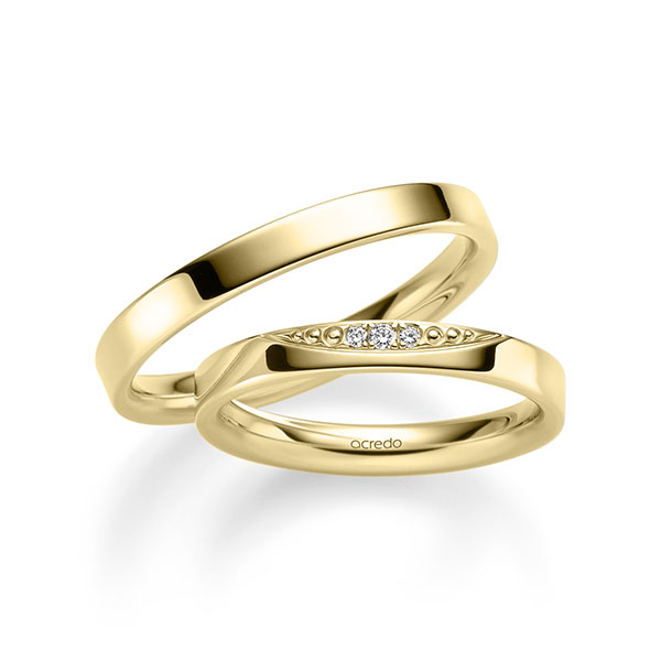 Paar klassische Trauringe/Eheringe in Gelbgold 585 mit zus. 0,031 ct. Brillant tw, si von acredo