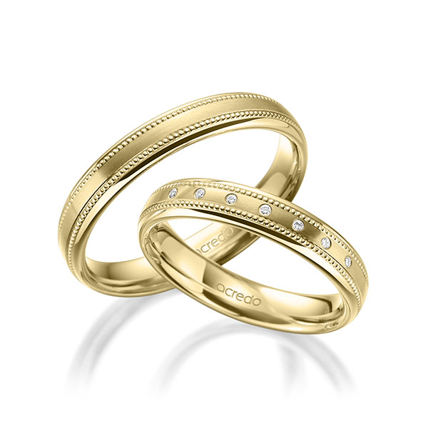Paar klassische Trauringe/Eheringe in Gelbgold 585 mit zus. 0,035 ct. Brillant tw, si von acredo - A-1744-6
