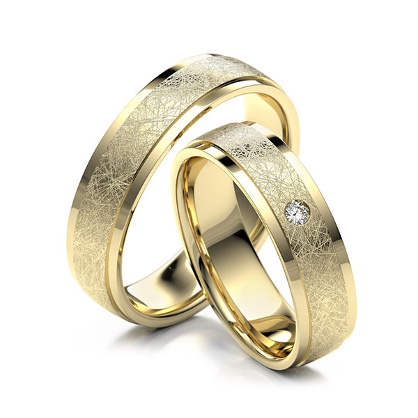 Paar klassische Trauringe/Eheringe in Gelbgold 585 mit zus. 0,03 ct. Brillant tw, si - NP-1197-1 Paar klassische Trauringe/Eheringe in Gelbgold 585 mit zus. 0,03 ct. Brillant tw, si - NP-1197-1
