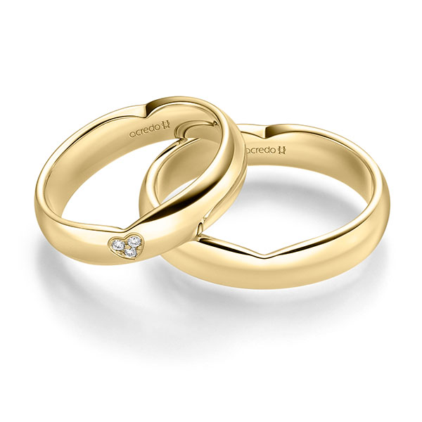 Paar klassische Trauringe/Eheringe in Gelbgold 585 mit zus. 0,03 ct. Brillant tw, si von acredo - A-2330-1 Paar klassische Trauringe/Eheringe in Gelbgold 585 mit zus. 0,03 ct. Brillant tw, si von acredo - A-2330-1