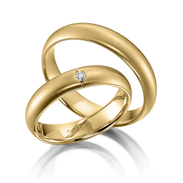 Paar klassische Trauringe/Eheringe in Gelbgold 585 mit zus. 0,03 ct. Brillant tw, si von acredo - S-1114-3 Paar klassische Trauringe/Eheringe in Gelbgold 585 mit zus. 0,03 ct. Brillant tw, si von acredo - S-1114-3
