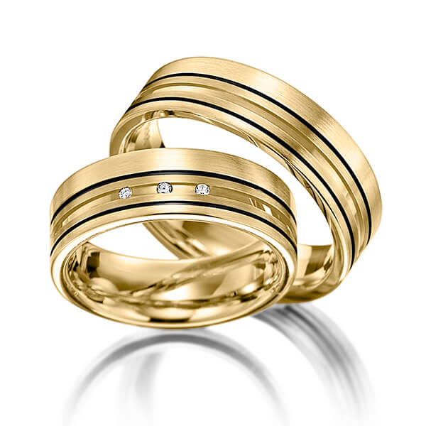 Paar klassische Trauringe/Eheringe in Gelbgold 585 mit zus. 0,03 ct. Brillant tw, si von Merii - M-1072-2 Paar klassische Trauringe/Eheringe in Gelbgold 585 mit zus. 0,03 ct. Brillant tw, si von Merii - M-1072-2