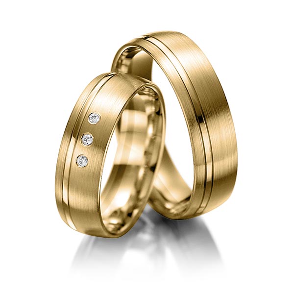 Paar klassische Trauringe/Eheringe in Gelbgold 585 mit zus. 0,03 ct. Brillant tw, si von Merii - M-1140-4 Paar klassische Trauringe/Eheringe in Gelbgold 585 mit zus. 0,03 ct. Brillant tw, si von Merii - M-1140-4