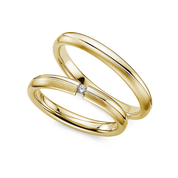 Paar klassische Trauringe/Eheringe in Gelbgold 585 mit zus. 0,03 ct. Brillant tw, si von Merii