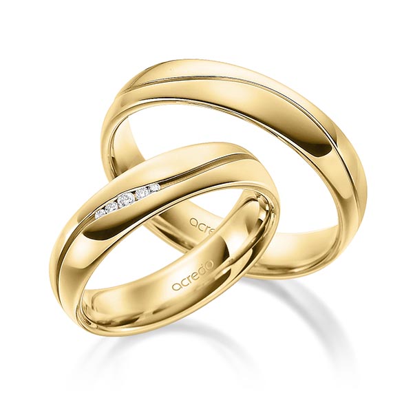 Paar klassische Trauringe/Eheringe in Gelbgold 585 mit zus. 0,041 ct. Brillant tw, si von acredo - A-1703-5