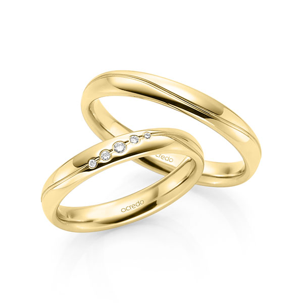 Paar klassische Trauringe/Eheringe in Gelbgold 585 mit zus. 0,041 ct. Brillant tw, si von acredo - A-1705-6 Paar klassische Trauringe/Eheringe in Gelbgold 585 mit zus. 0,041 ct. Brillant tw, si von acredo - A-1705-6
