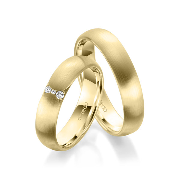 Paar klassische Trauringe/Eheringe in Gelbgold 585 mit zus. 0,045 ct. Brillant tw, si von acredo - A-1955-1 Paar klassische Trauringe/Eheringe in Gelbgold 585 mit zus. 0,045 ct. Brillant tw, si von acredo - A-1955-1