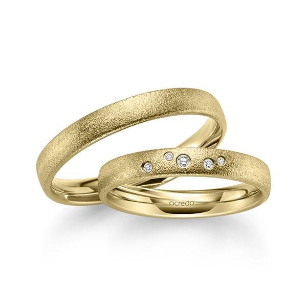 Paar klassische Trauringe/Eheringe in Gelbgold 585 mit zus. 0,045 ct. Brillant tw, si von acredo - S-1250-6 Paar klassische Trauringe/Eheringe in Gelbgold 585 mit zus. 0,045 ct. Brillant tw, si von acredo - S-1250-6