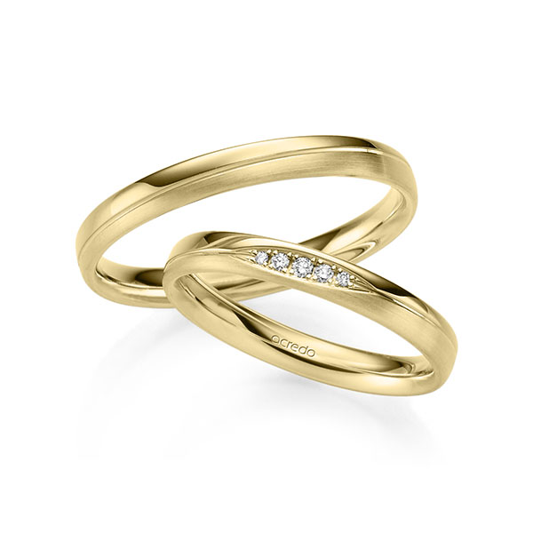 Paar klassische Trauringe/Eheringe in Gelbgold 585 mit zus. 0,045 ct. Brillant tw, si von acredo