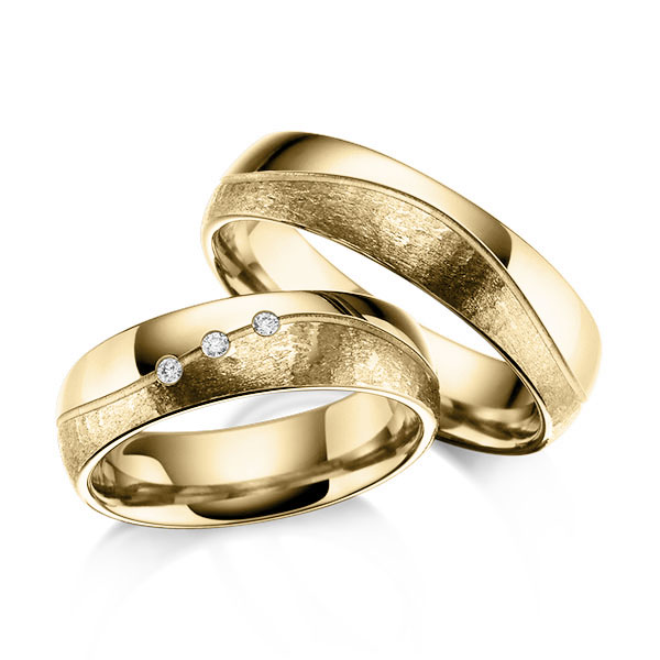 Paar klassische Trauringe/Eheringe in Gelbgold 585 mit zus. 0,045 ct. Brillant tw, si von Merii