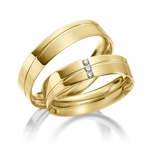 Paar klassische Trauringe/Eheringe in Gelbgold 585 mit zus. 0,045 ct. Brillant tw, si von Steinberg