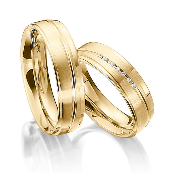 Paar klassische Trauringe/Eheringe in Gelbgold 585 mit zus. 0,049 ct. Brillant tw, si von 123GOLD - P-1157-1 Paar klassische Trauringe/Eheringe in Gelbgold 585 mit zus. 0,049 ct. Brillant tw, si von 123GOLD - P-1157-1