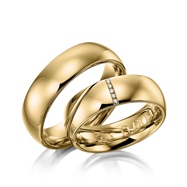 Paar klassische Trauringe/Eheringe in Gelbgold 585 mit zus. 0,04 ct. Brillant tw, si von 123GOLD - Y-1122-4 Paar klassische Trauringe/Eheringe in Gelbgold 585 mit zus. 0,04 ct. Brillant tw, si von 123GOLD - Y-1122-4