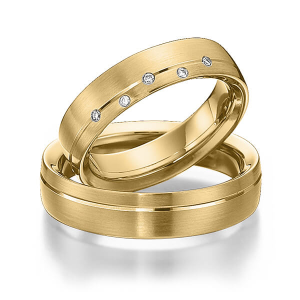 Paar klassische Trauringe/Eheringe in Gelbgold 585 mit zus. 0,04 ct. Brillant tw, si von 123gold - Y-1297-10 Paar klassische Trauringe/Eheringe in Gelbgold 585 mit zus. 0,04 ct. Brillant tw, si von 123gold - Y-1297-10