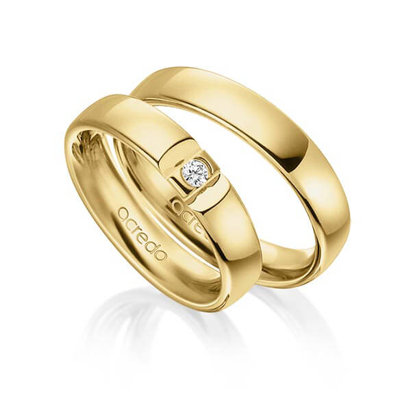 Paar klassische Trauringe/Eheringe in Gelbgold 585 mit zus. 0,04 ct. Brillant tw, si von acredo