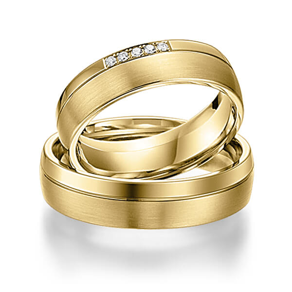 Paar klassische Trauringe/Eheringe in Gelbgold 585 mit zus. 0,04 ct. Brillant tw, si von acredo