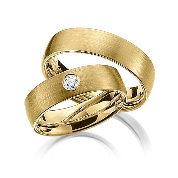 Paar klassische Trauringe/Eheringe in Gelbgold 585 mit zus. 0,04 ct. Brillant tw, si von Merii - M-1123-2 Paar klassische Trauringe/Eheringe in Gelbgold 585 mit zus. 0,04 ct. Brillant tw, si von Merii - M-1123-2