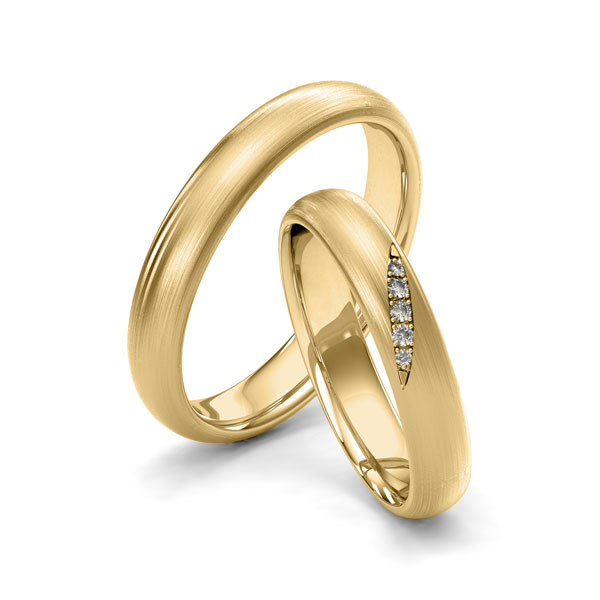 Paar klassische Trauringe/Eheringe in Gelbgold 585 mit zus. 0,04 ct. Brillant tw, si von Merii