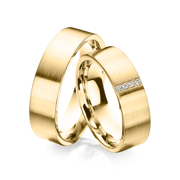 Paar klassische Trauringe/Eheringe in Gelbgold 585 mit zus. 0,04 ct. Brillant tw, si von Steinberg
