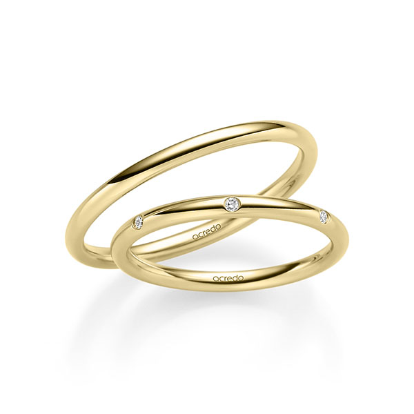 Paar klassische Trauringe/Eheringe in Gelbgold 585 mit zus. 0,056 ct. Brillant tw, si von acredo - A-2342-3