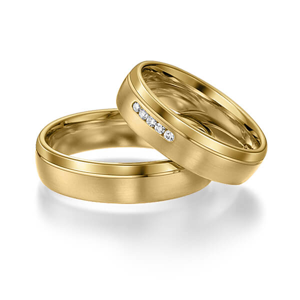 Paar klassische Trauringe/Eheringe in Gelbgold 585 mit zus. 0,05 ct. Brillant tw, si von acredo - S-1111-6